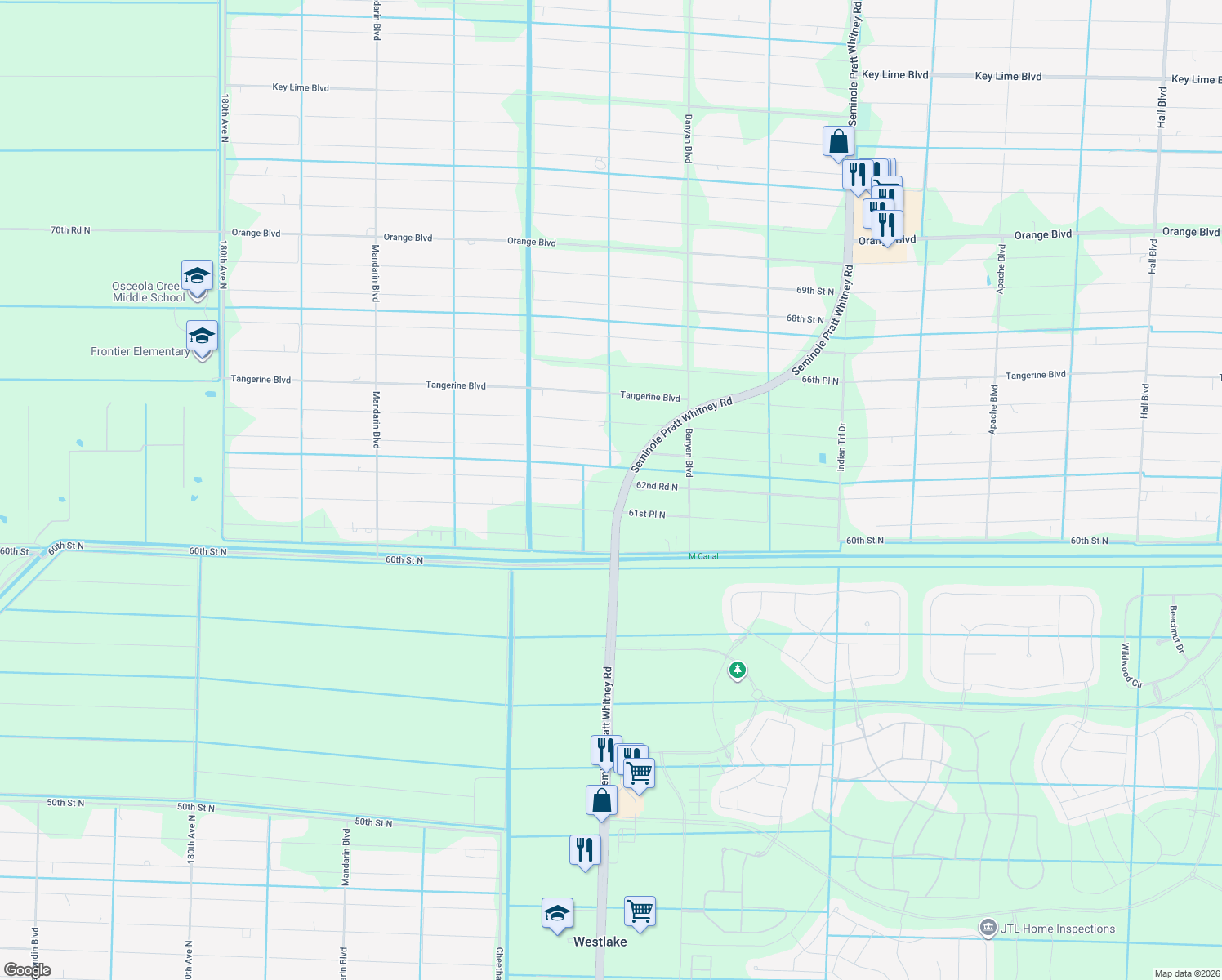 map of restaurants, bars, coffee shops, grocery stores, and more near 16684 62nd Rd N in Loxahatchee