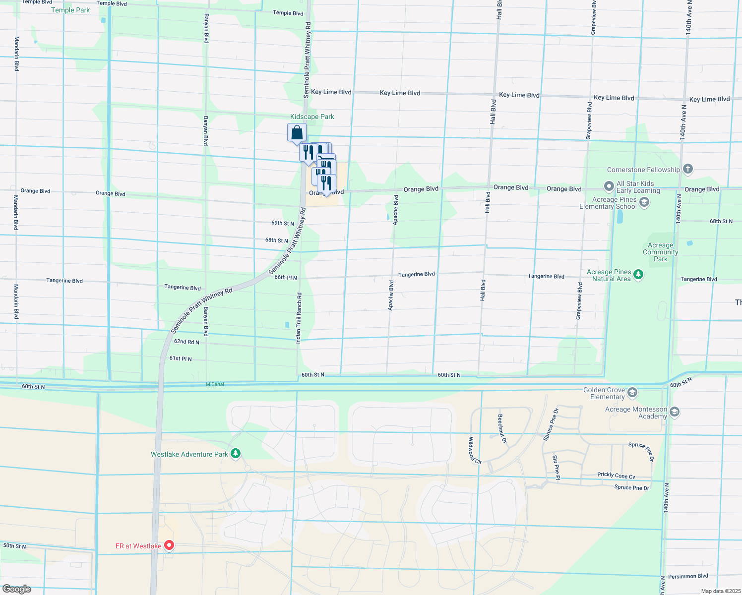 map of restaurants, bars, coffee shops, grocery stores, and more near 15590 64th Place North in Loxahatchee