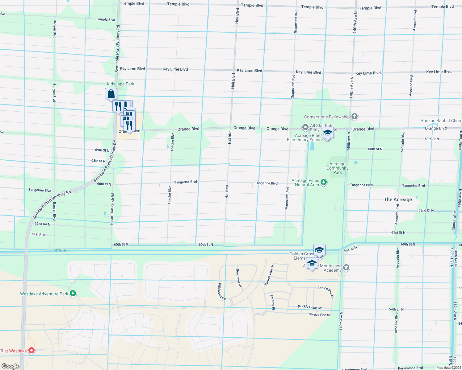map of restaurants, bars, coffee shops, grocery stores, and more near 14921 Tangerine Boulevard in Loxahatchee