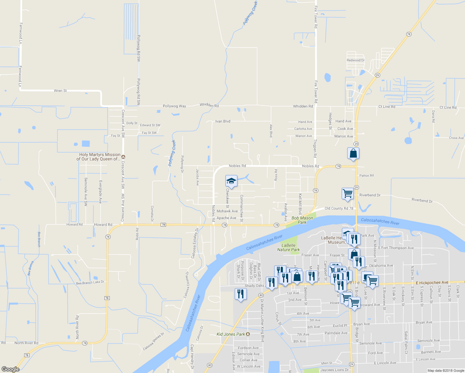 map of restaurants, bars, coffee shops, grocery stores, and more near 1203 Sioux Avenue in LaBelle