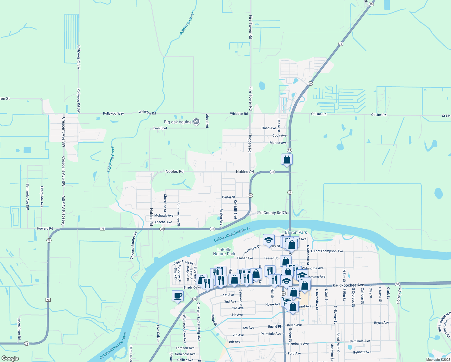 map of restaurants, bars, coffee shops, grocery stores, and more near 970 Avalon Avenue in LaBelle