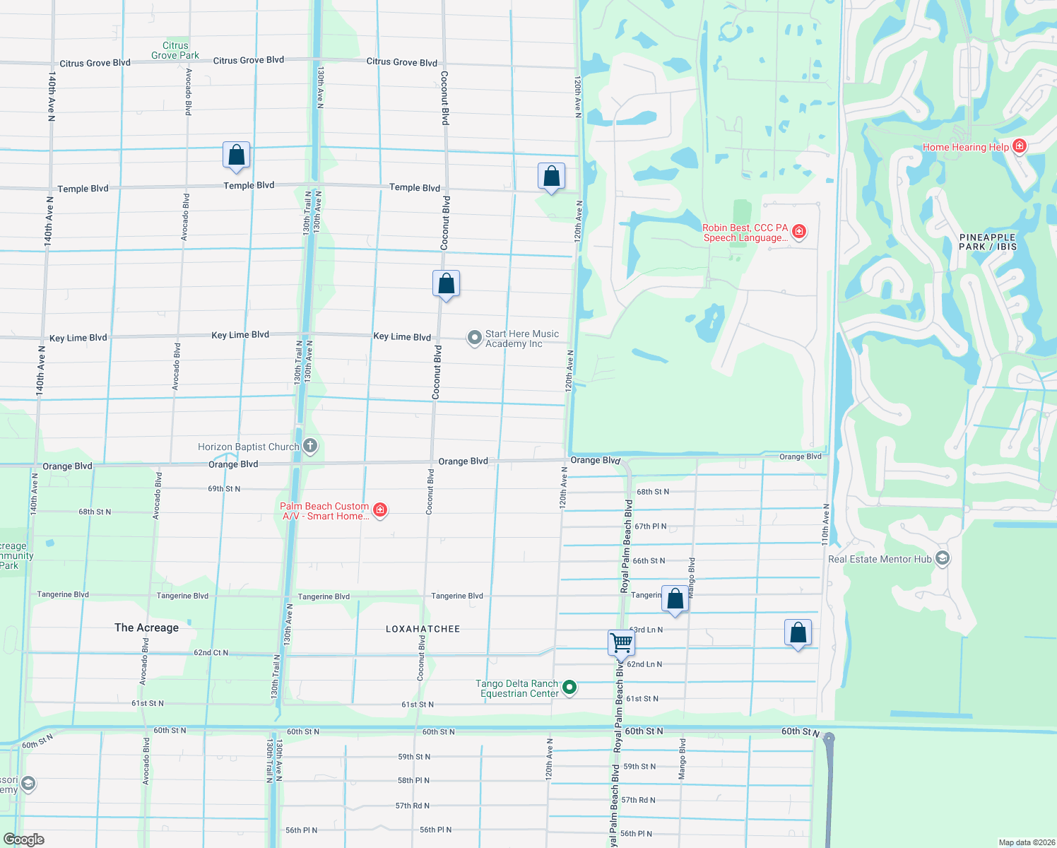 map of restaurants, bars, coffee shops, grocery stores, and more near 12164 71st Pl N in West Palm Beach