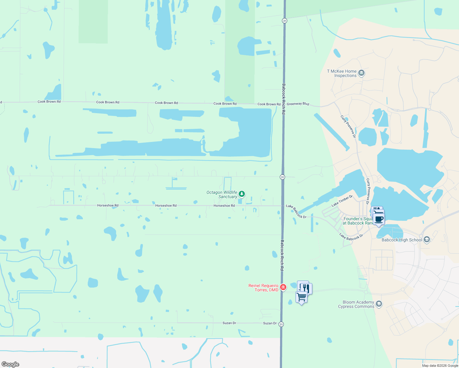 map of restaurants, bars, coffee shops, grocery stores, and more near 41571 Little Farm Road in Punta Gorda
