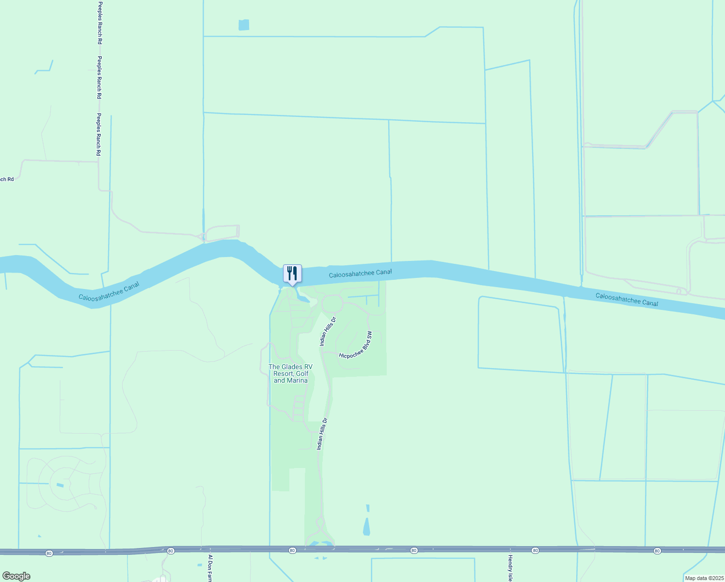 map of restaurants, bars, coffee shops, grocery stores, and more near 1140 Caloosahatchee Drive Southwest in Moore Haven