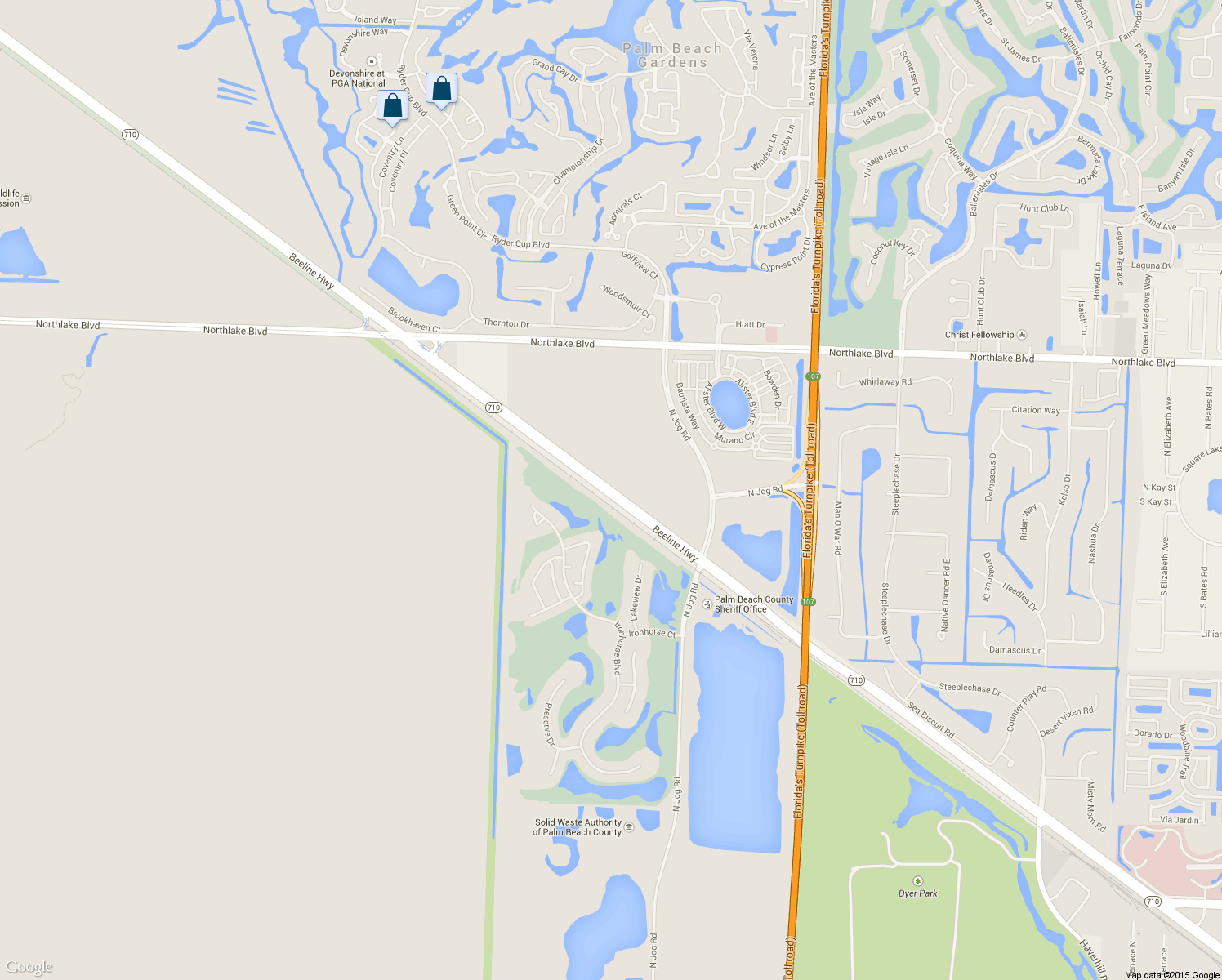 map of restaurants, bars, coffee shops, grocery stores, and more near Highway 710 in West Palm Beach