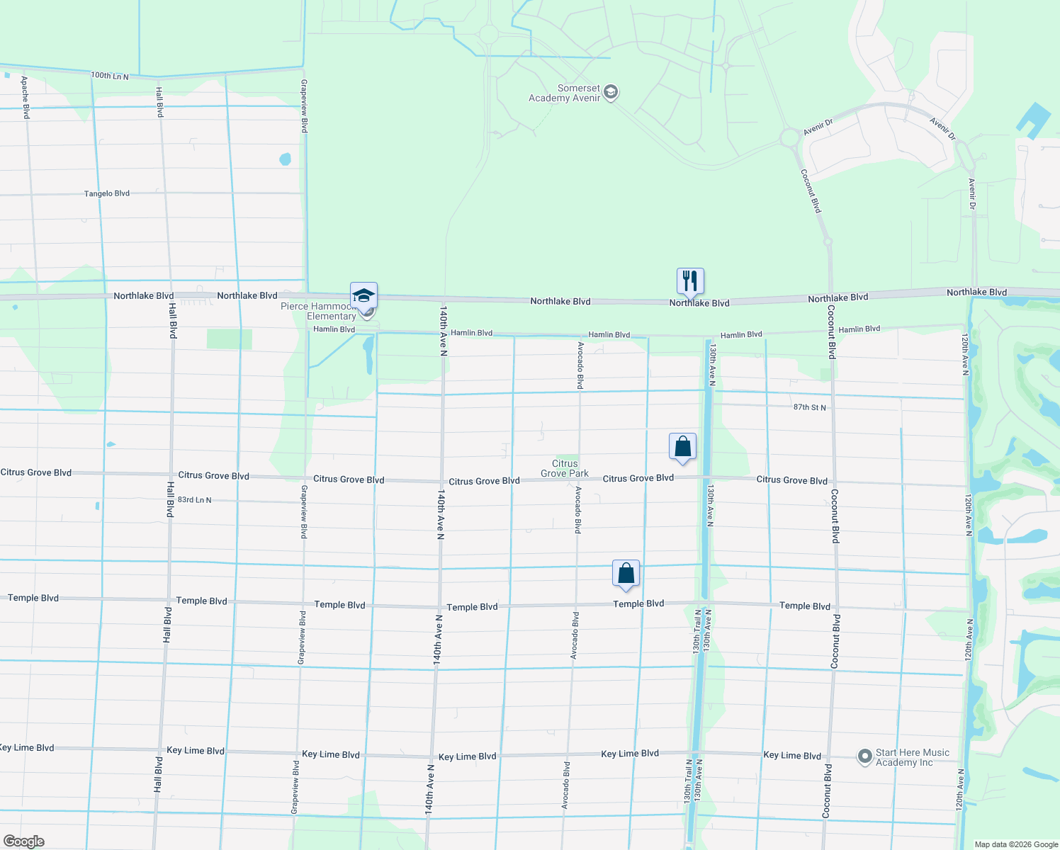 map of restaurants, bars, coffee shops, grocery stores, and more near 13677 86th Road North in West Palm Beach