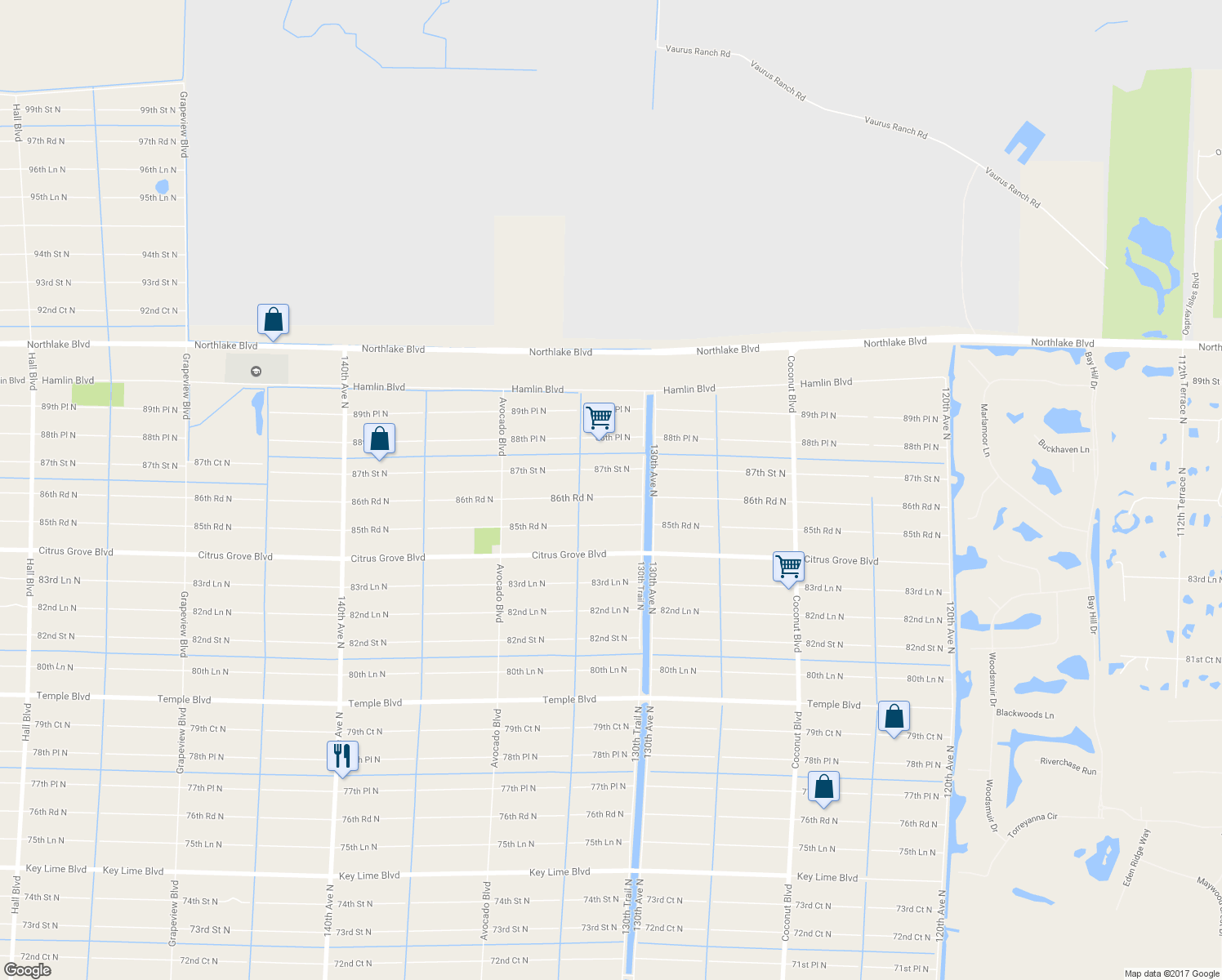map of restaurants, bars, coffee shops, grocery stores, and more near 13133 86th Road North in West Palm Beach