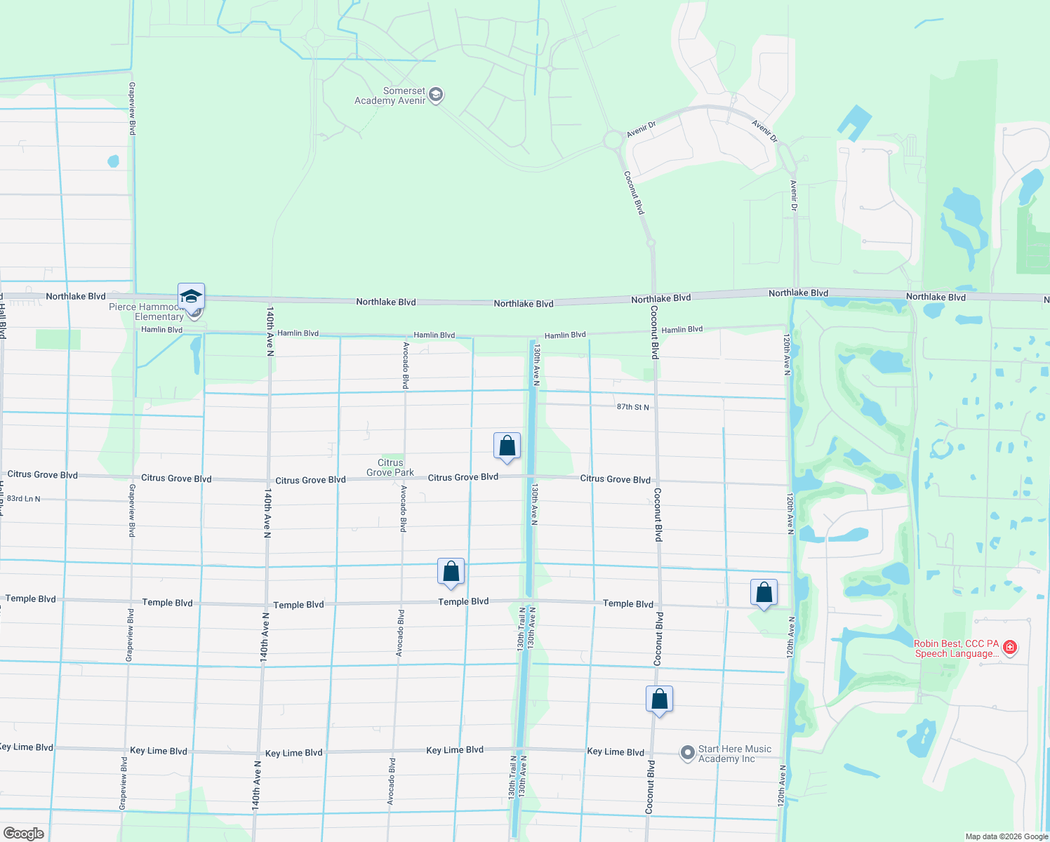 map of restaurants, bars, coffee shops, grocery stores, and more near 13051 86th Road North in West Palm Beach