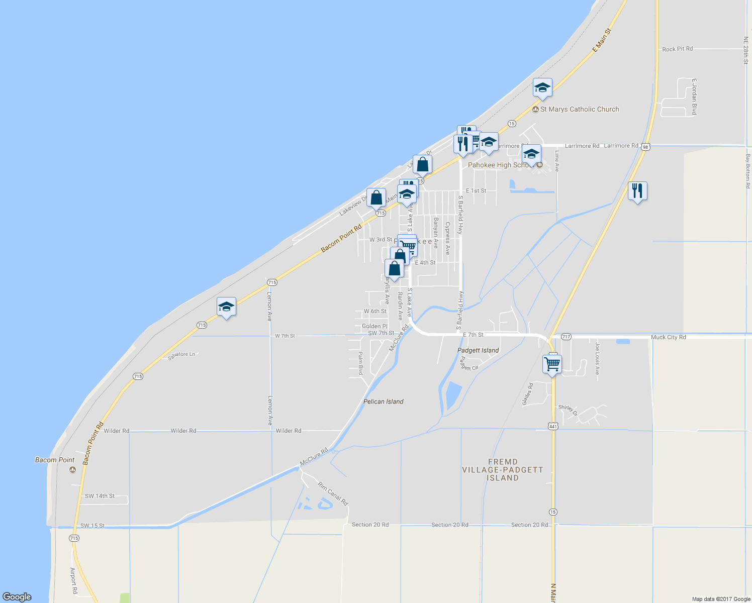 map of restaurants, bars, coffee shops, grocery stores, and more near 323 Seminole Ct in Pahokee