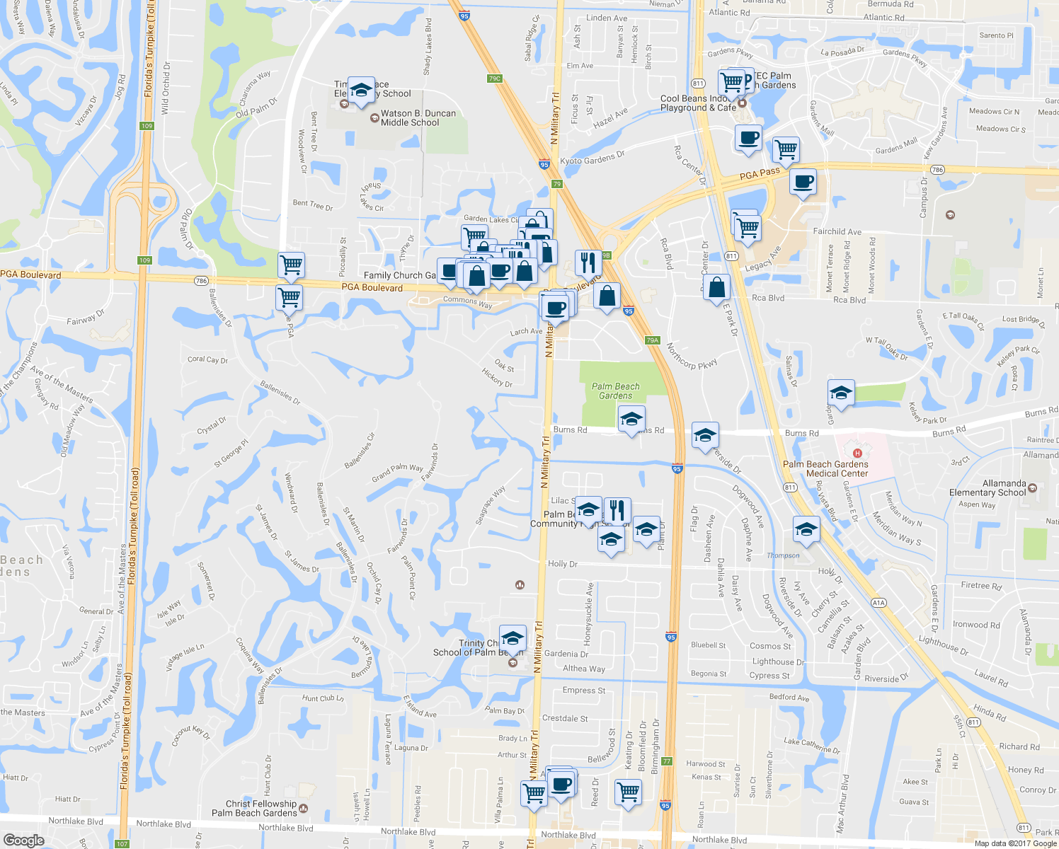 map of restaurants, bars, coffee shops, grocery stores, and more near 803 Vision Terrace in Palm Beach Gardens