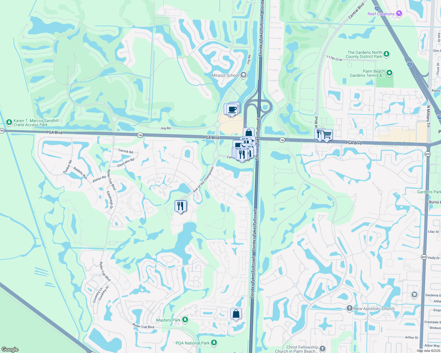 map of restaurants, bars, coffee shops, grocery stores, and more near 227 2nd Terrace in Palm Beach Gardens