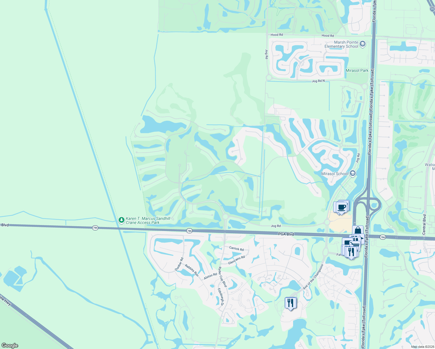 map of restaurants, bars, coffee shops, grocery stores, and more near 154 Porto Vecchio Way in Palm Beach Gardens