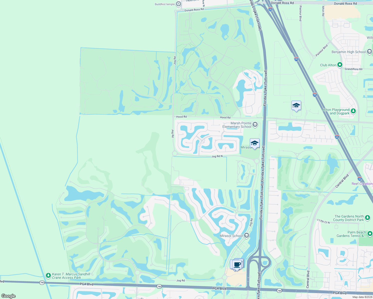 map of restaurants, bars, coffee shops, grocery stores, and more near 246 Sedona Way in Palm Beach Gardens