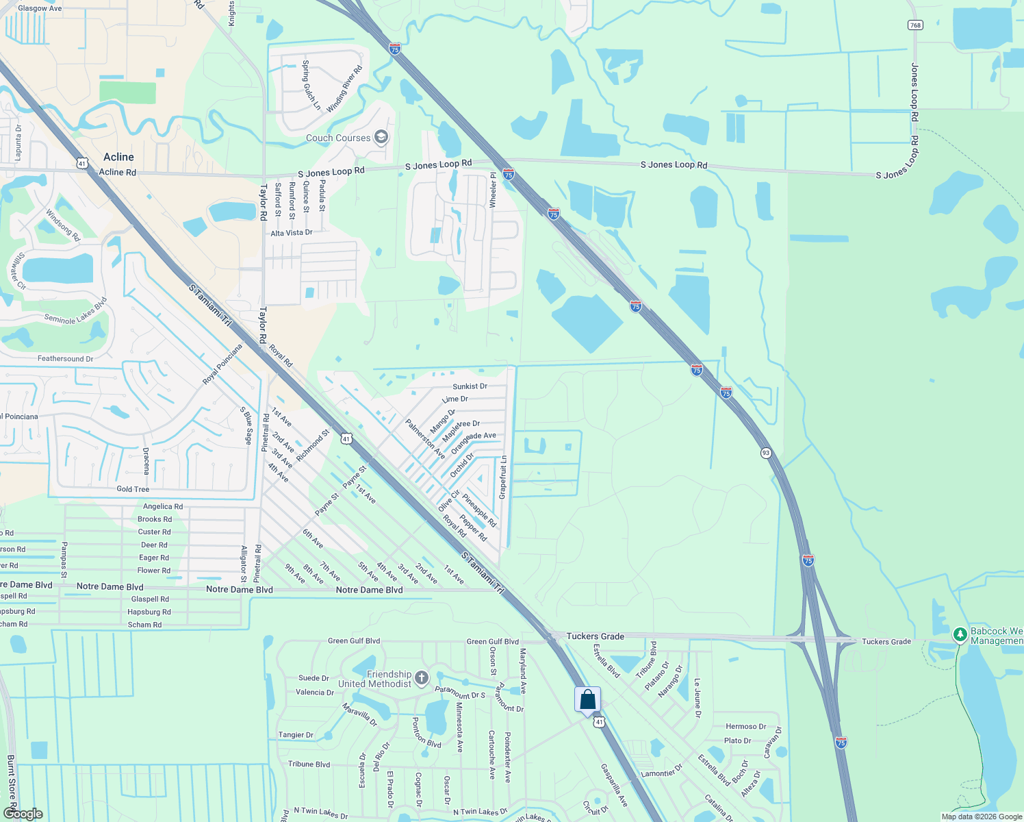 map of restaurants, bars, coffee shops, grocery stores, and more near 11096 Grapefruit Lane in Punta Gorda