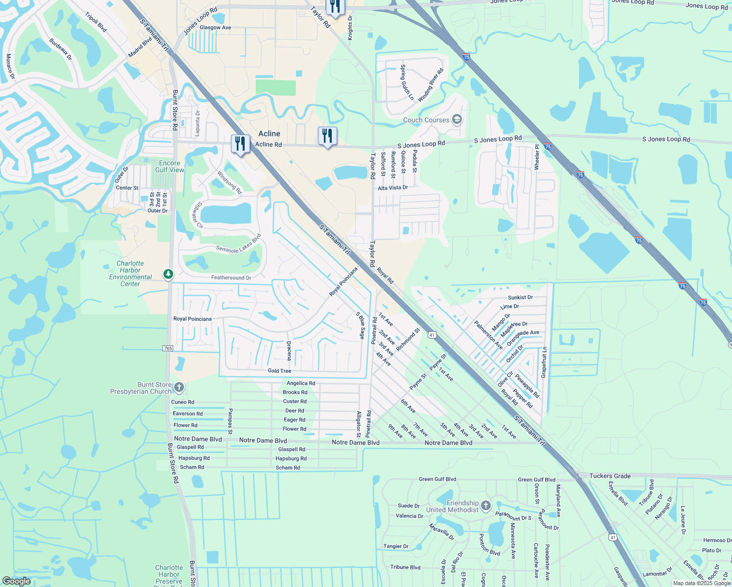 map of restaurants, bars, coffee shops, grocery stores, and more near 7350 South Plum Tree in Punta Gorda