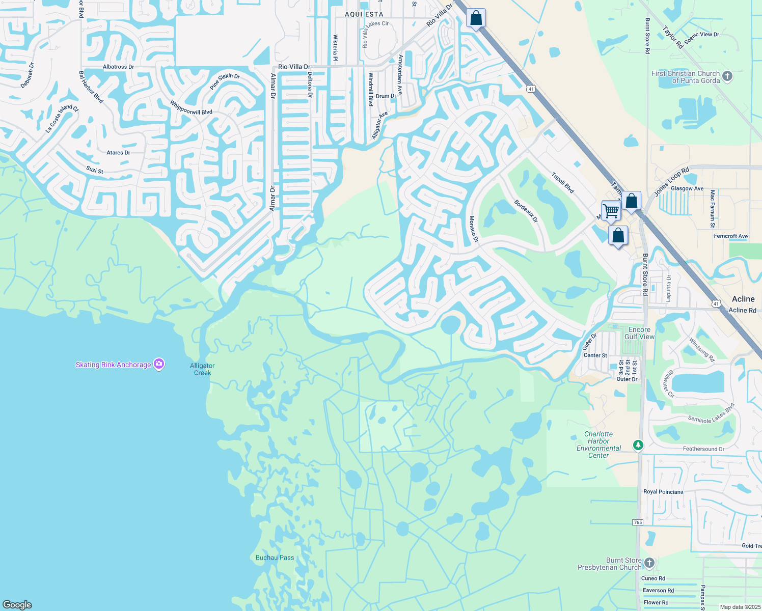 map of restaurants, bars, coffee shops, grocery stores, and more near 642 Macedonia Drive in Punta Gorda