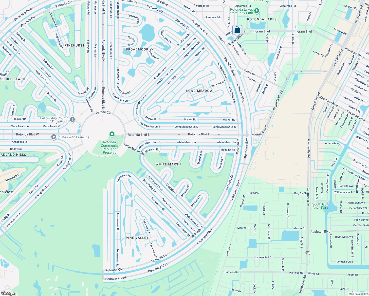 map of restaurants, bars, coffee shops, grocery stores, and more near 75 Medalist Road in Rotonda West
