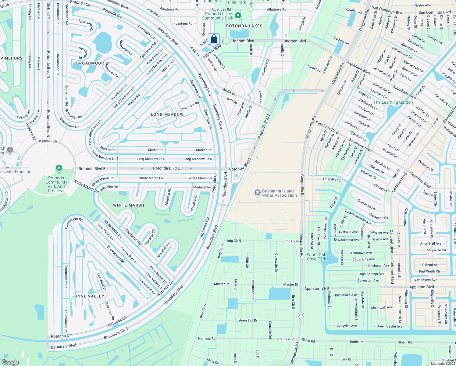 map of restaurants, bars, coffee shops, grocery stores, and more near 895 Boundary Boulevard in Rotonda West