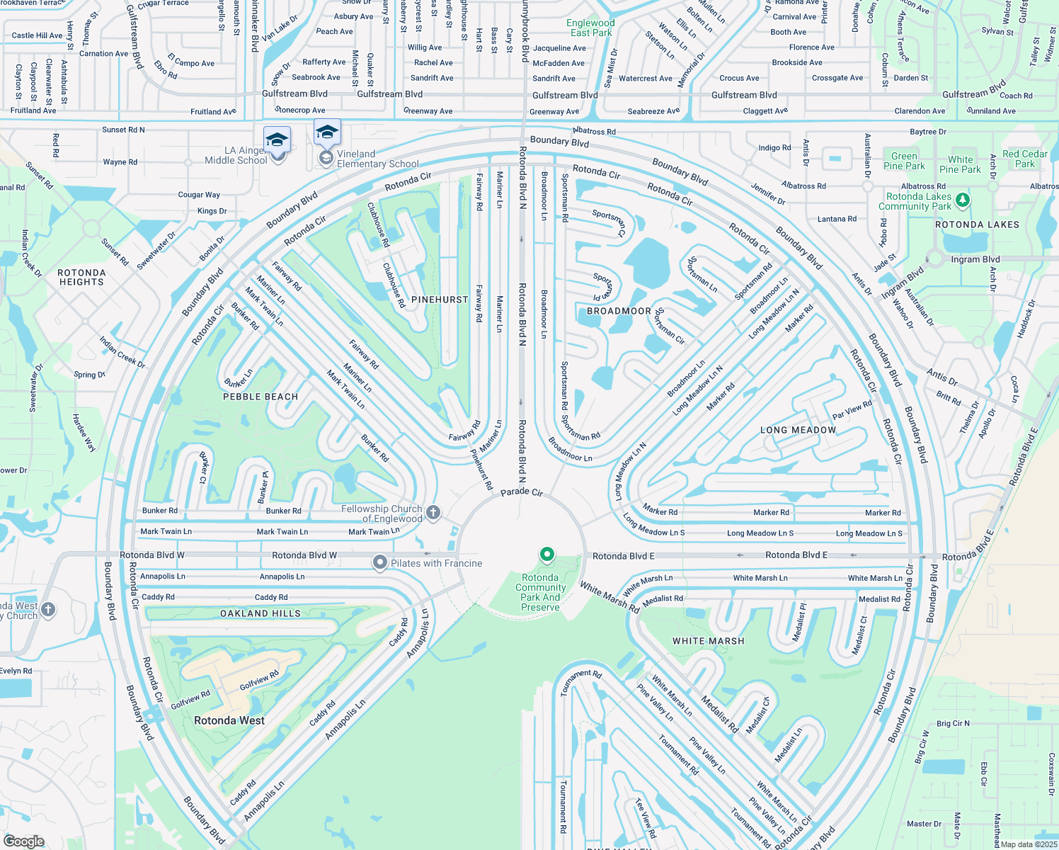 map of restaurants, bars, coffee shops, grocery stores, and more near 166 Rotonda Blvd N in Rotonda West