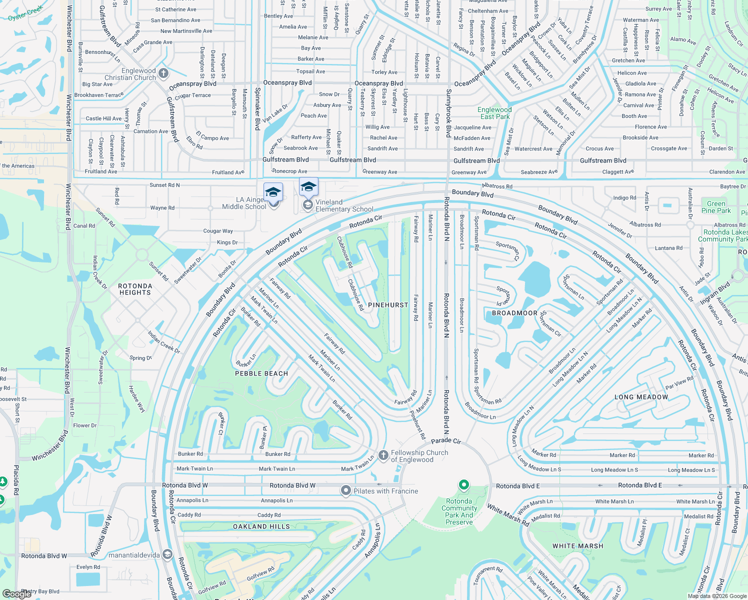 map of restaurants, bars, coffee shops, grocery stores, and more near 55 Clubhouse Road in Rotonda West