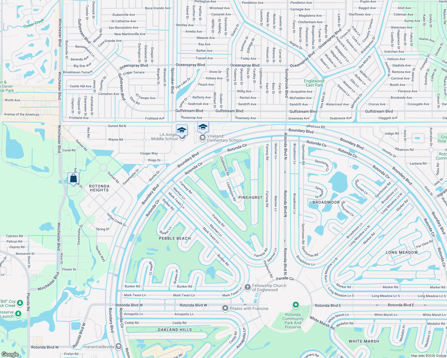 map of restaurants, bars, coffee shops, grocery stores, and more near 50 Clubhouse Road in Rotonda West
