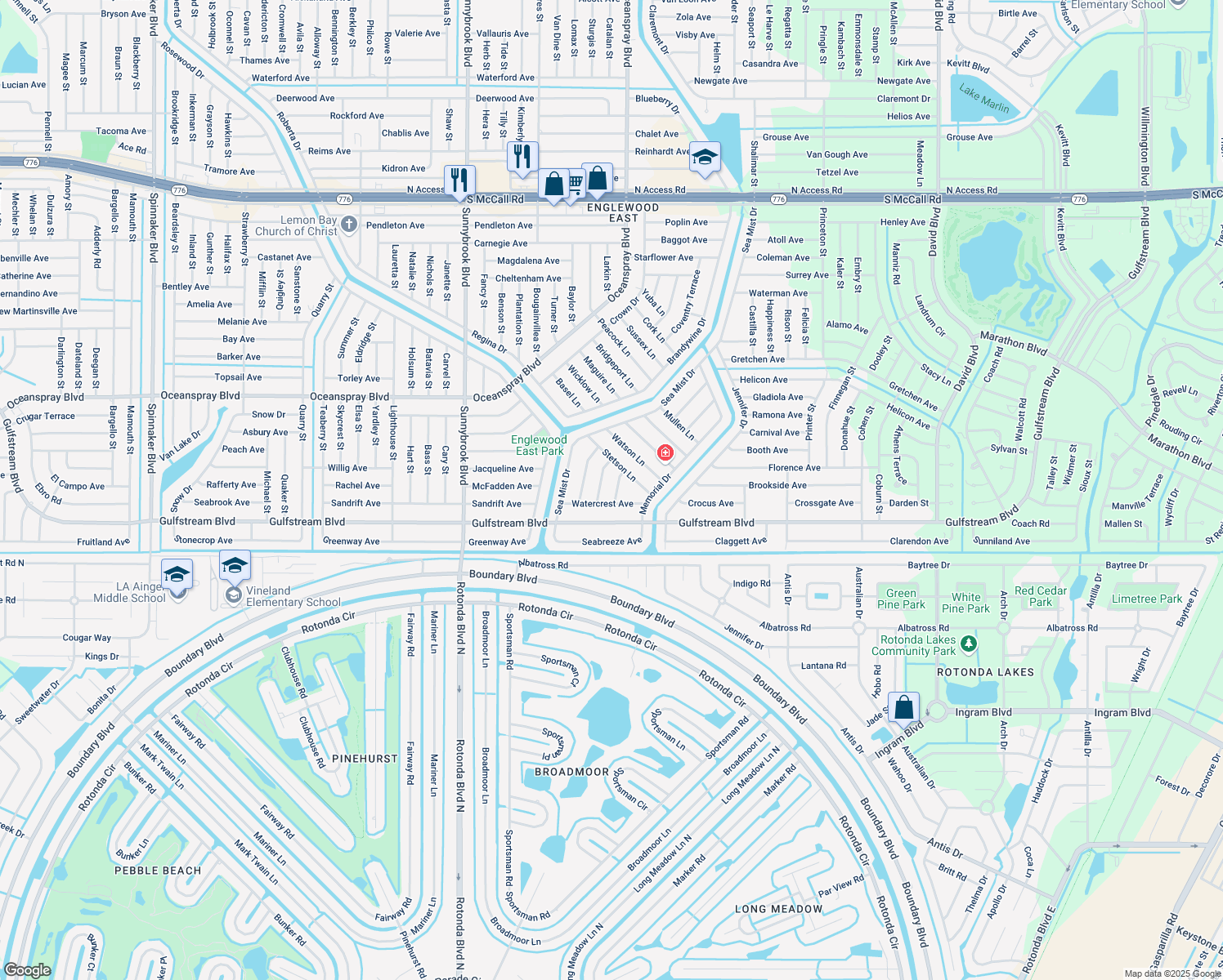 map of restaurants, bars, coffee shops, grocery stores, and more near 7435 Mill Terrace in Port Charlotte