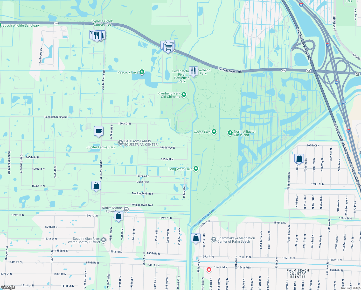 map of restaurants, bars, coffee shops, grocery stores, and more near 9141 166th Way North in Jupiter