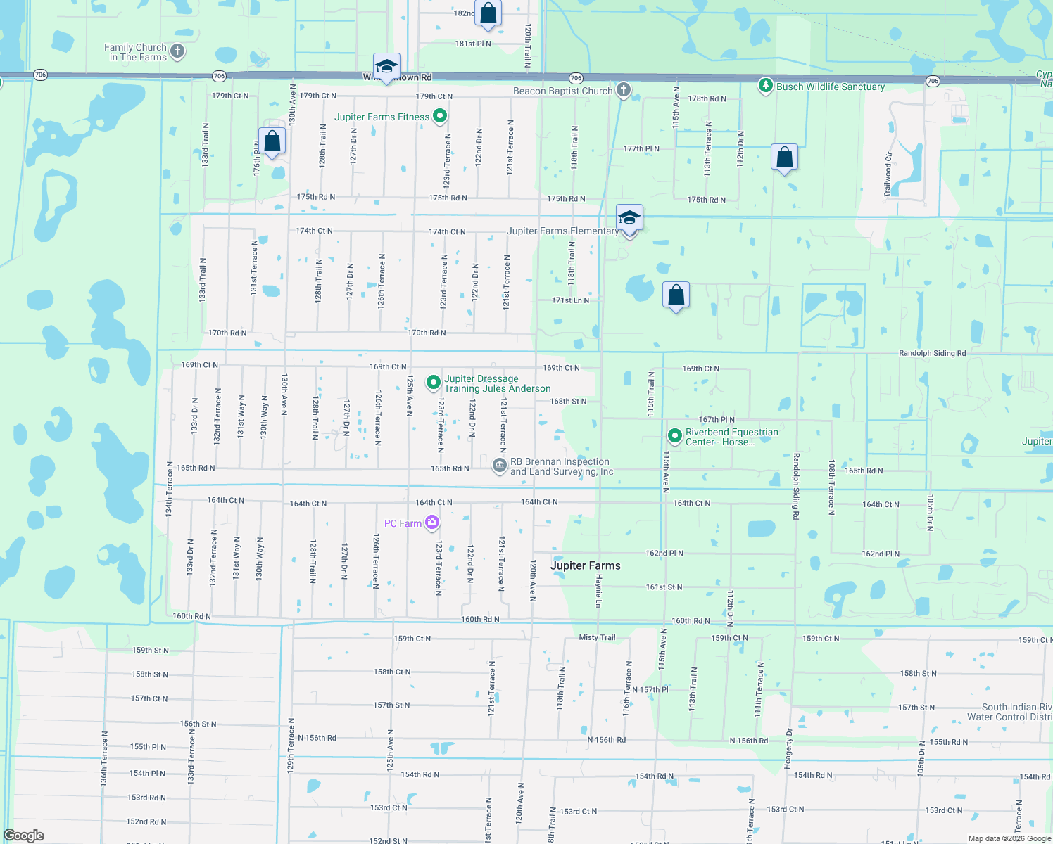 map of restaurants, bars, coffee shops, grocery stores, and more near 16735 Alexander Run in Jupiter
