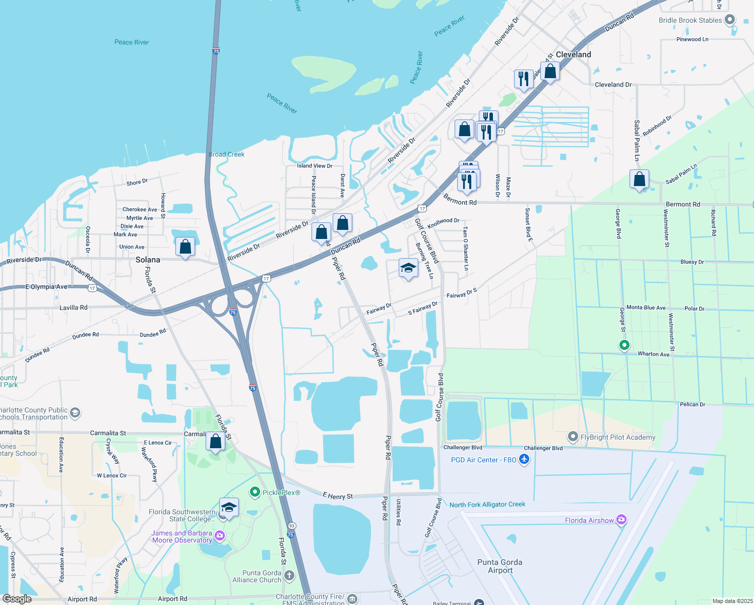 map of restaurants, bars, coffee shops, grocery stores, and more near 4050 Woodholm Drive in Punta Gorda