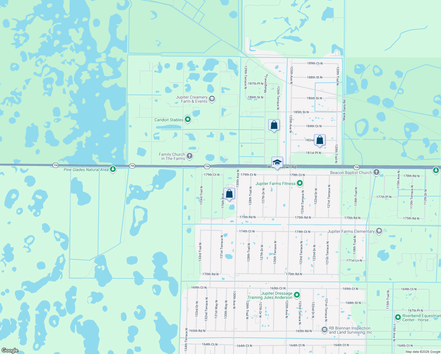 map of restaurants, bars, coffee shops, grocery stores, and more near 13162 179th Court North in Jupiter