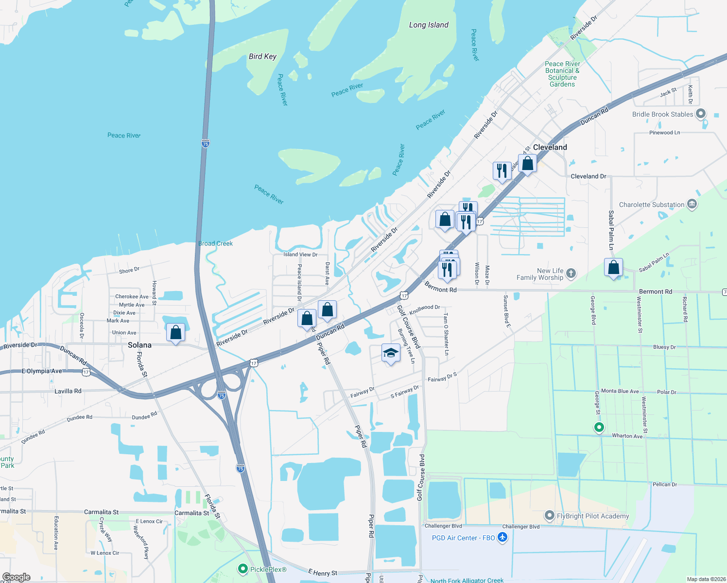 map of restaurants, bars, coffee shops, grocery stores, and more near 5905 Duncan Road in Punta Gorda
