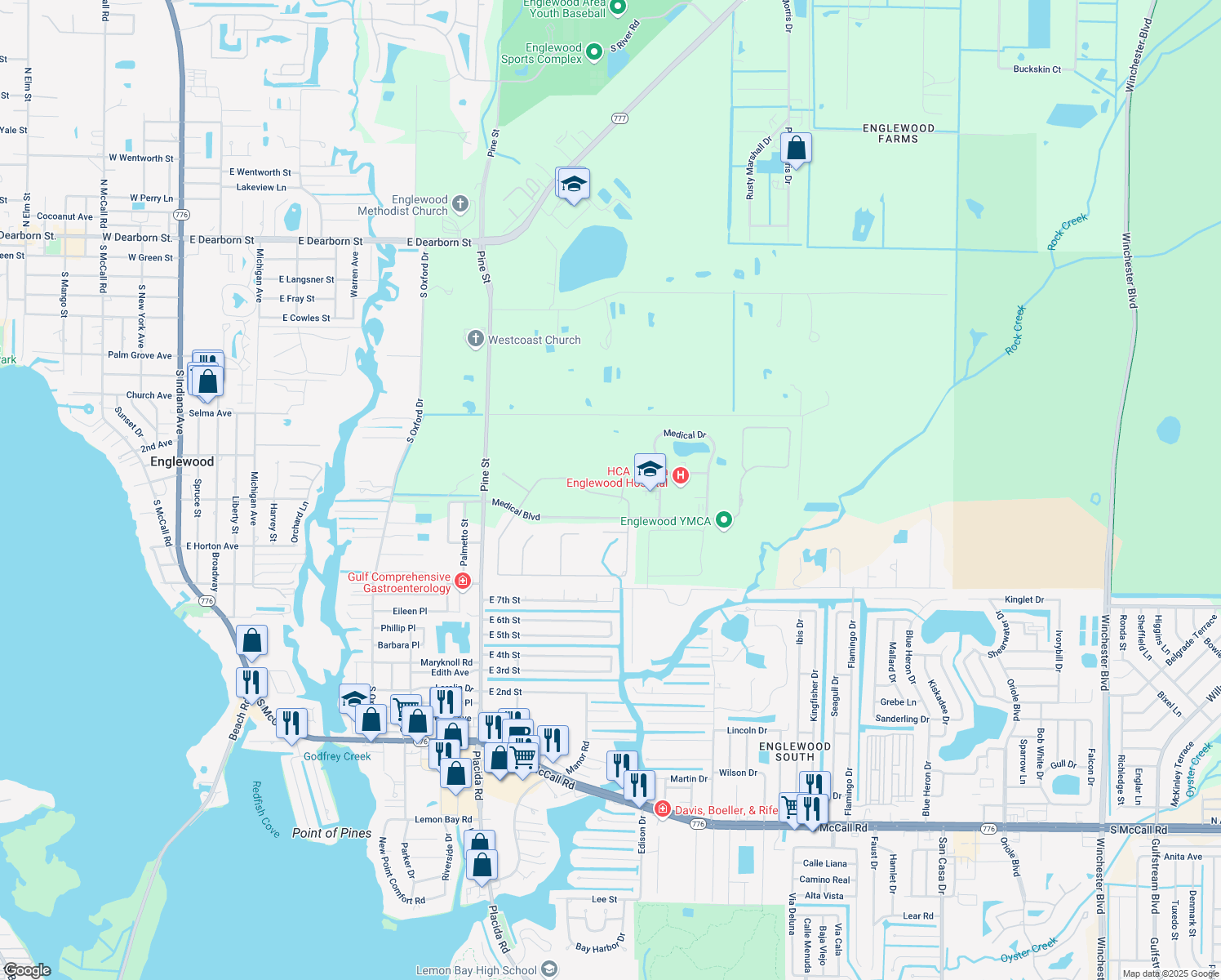 map of restaurants, bars, coffee shops, grocery stores, and more near 13590 Abercrombie Avenue in Englewood