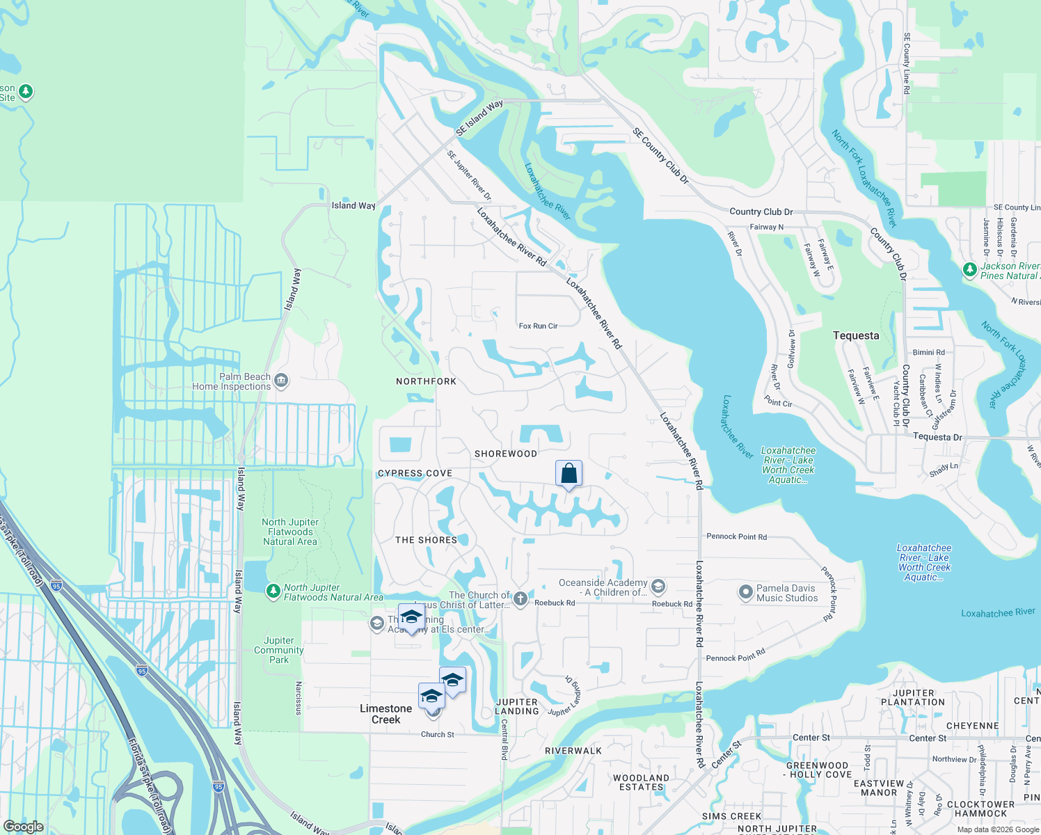 map of restaurants, bars, coffee shops, grocery stores, and more near 19558 Red Gum Trail in Jupiter