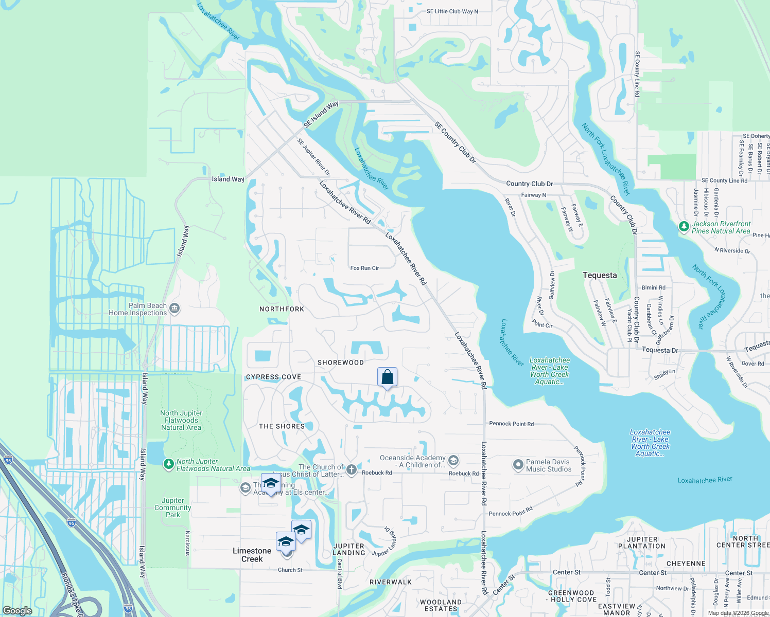map of restaurants, bars, coffee shops, grocery stores, and more near 6138 Wood Lake Road in Jupiter