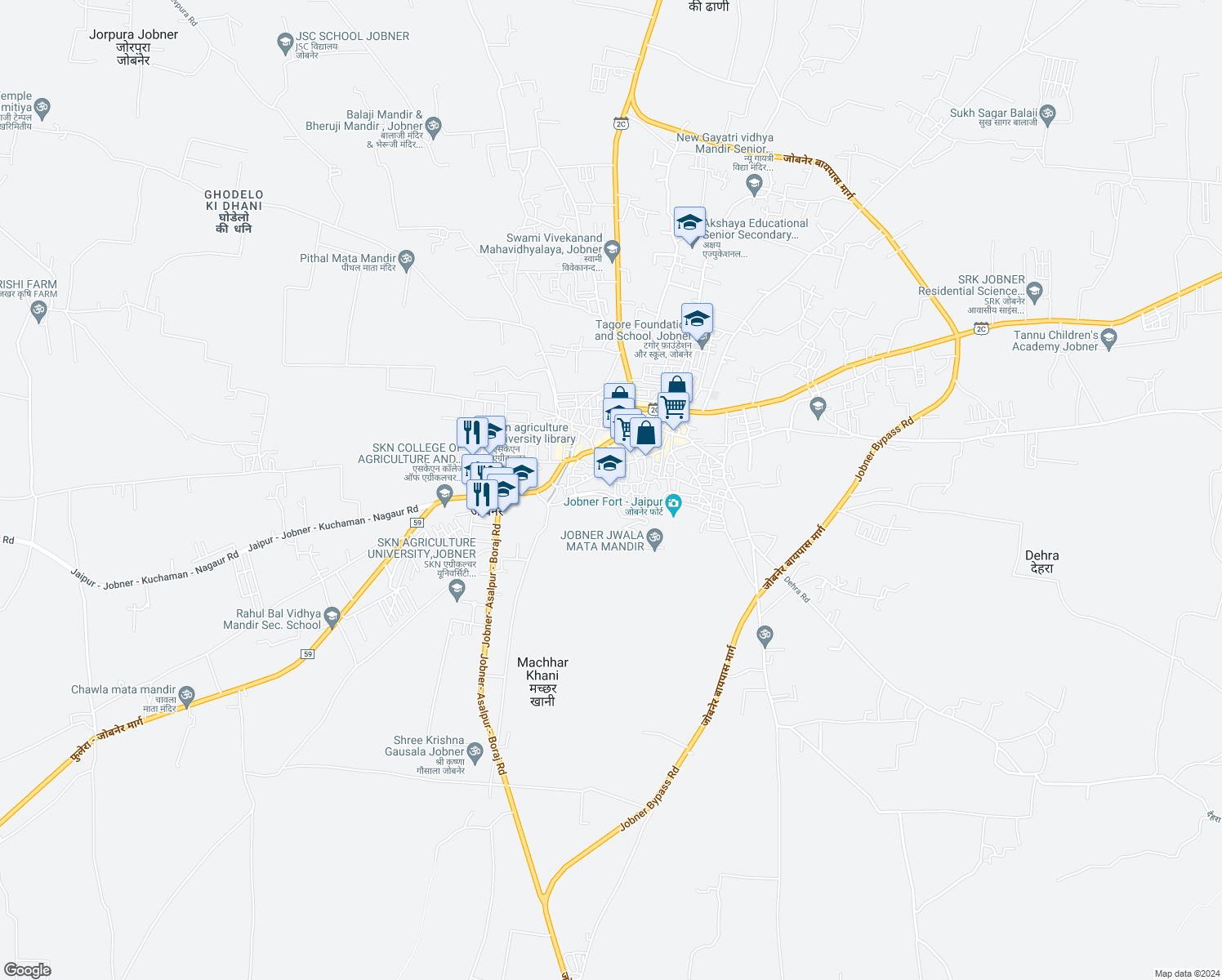 map of restaurants, bars, coffee shops, grocery stores, and more near in Jobner