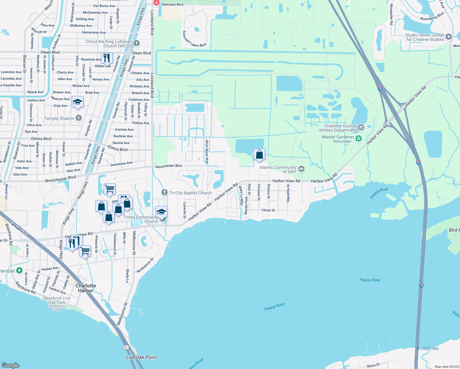 map of restaurants, bars, coffee shops, grocery stores, and more near 24300 Harbor View Road in Port Charlotte
