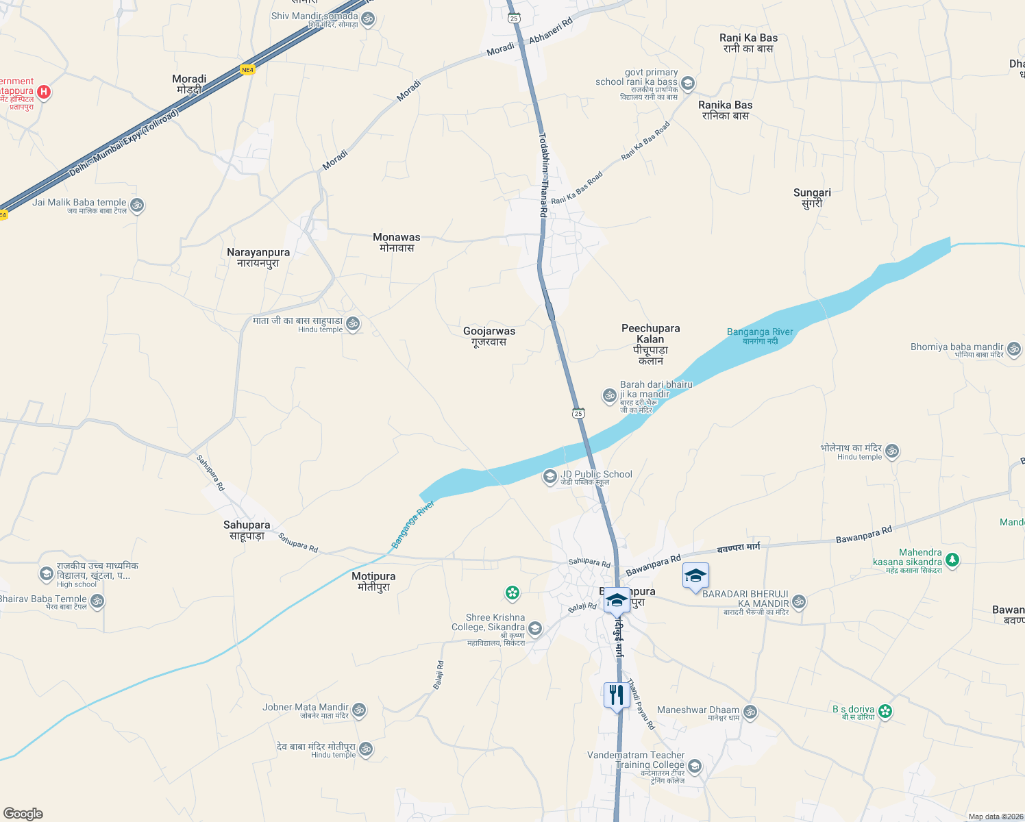 map of restaurants, bars, coffee shops, grocery stores, and more near in Dausa