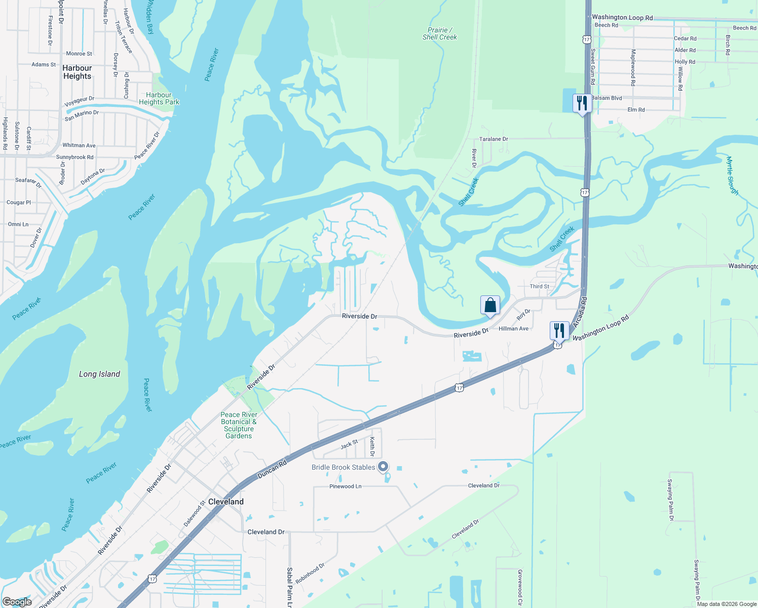 map of restaurants, bars, coffee shops, grocery stores, and more near 7022 Riverside Drive in Punta Gorda