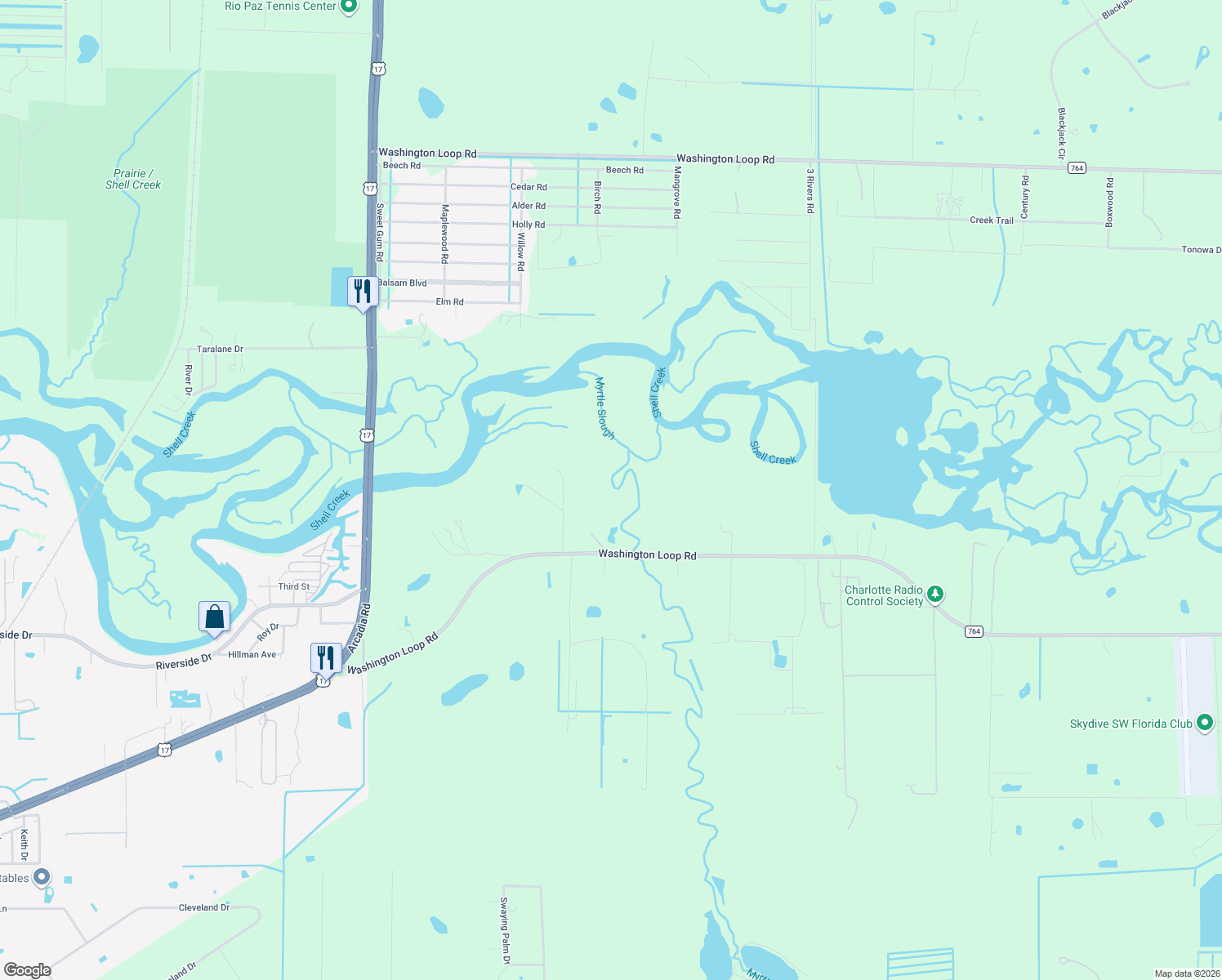 map of restaurants, bars, coffee shops, grocery stores, and more near 38881 Washington Loop Road in Punta Gorda