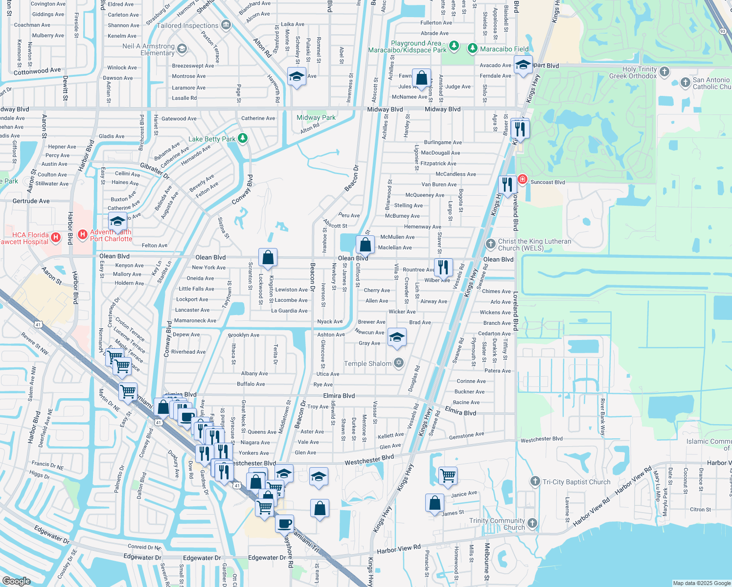 map of restaurants, bars, coffee shops, grocery stores, and more near 23103 Cherry Avenue in Port Charlotte