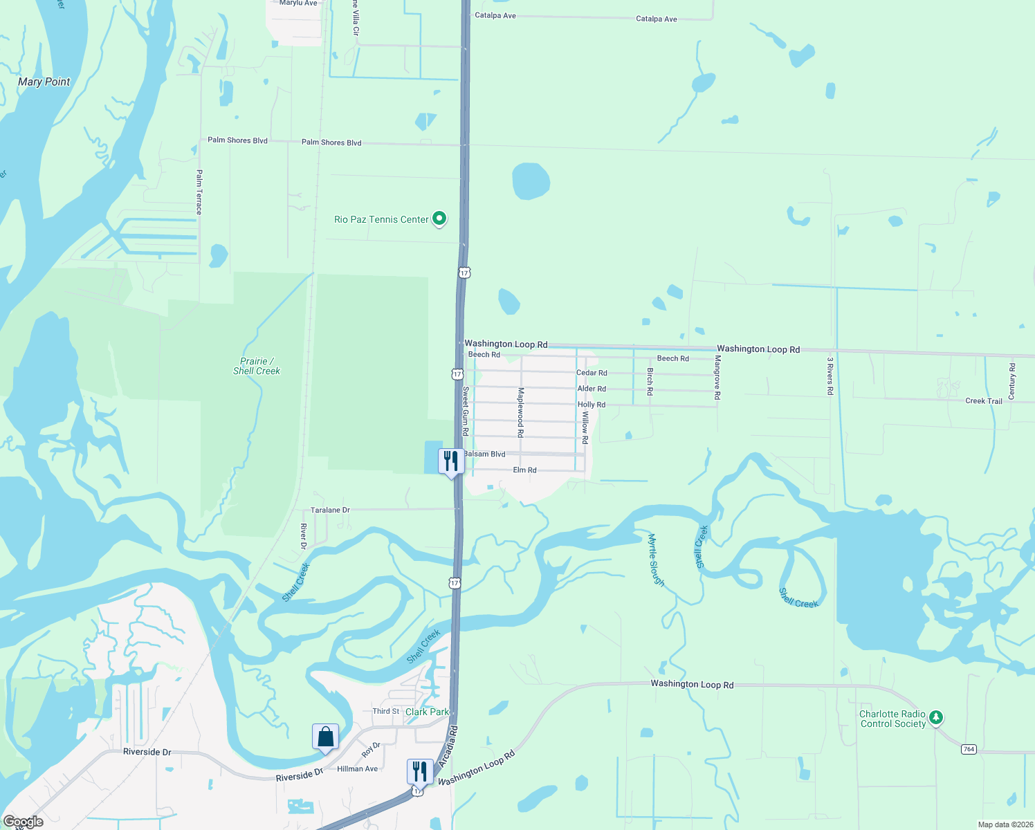map of restaurants, bars, coffee shops, grocery stores, and more near 30114 Red Pine Road in Punta Gorda