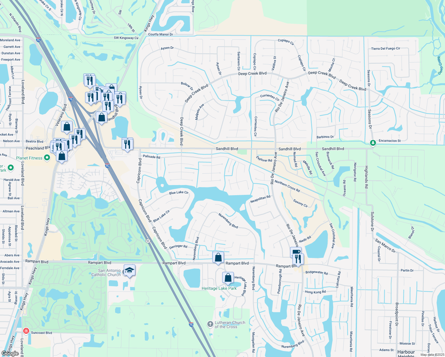 map of restaurants, bars, coffee shops, grocery stores, and more near 25400 Vantage Ln in Punta Gorda