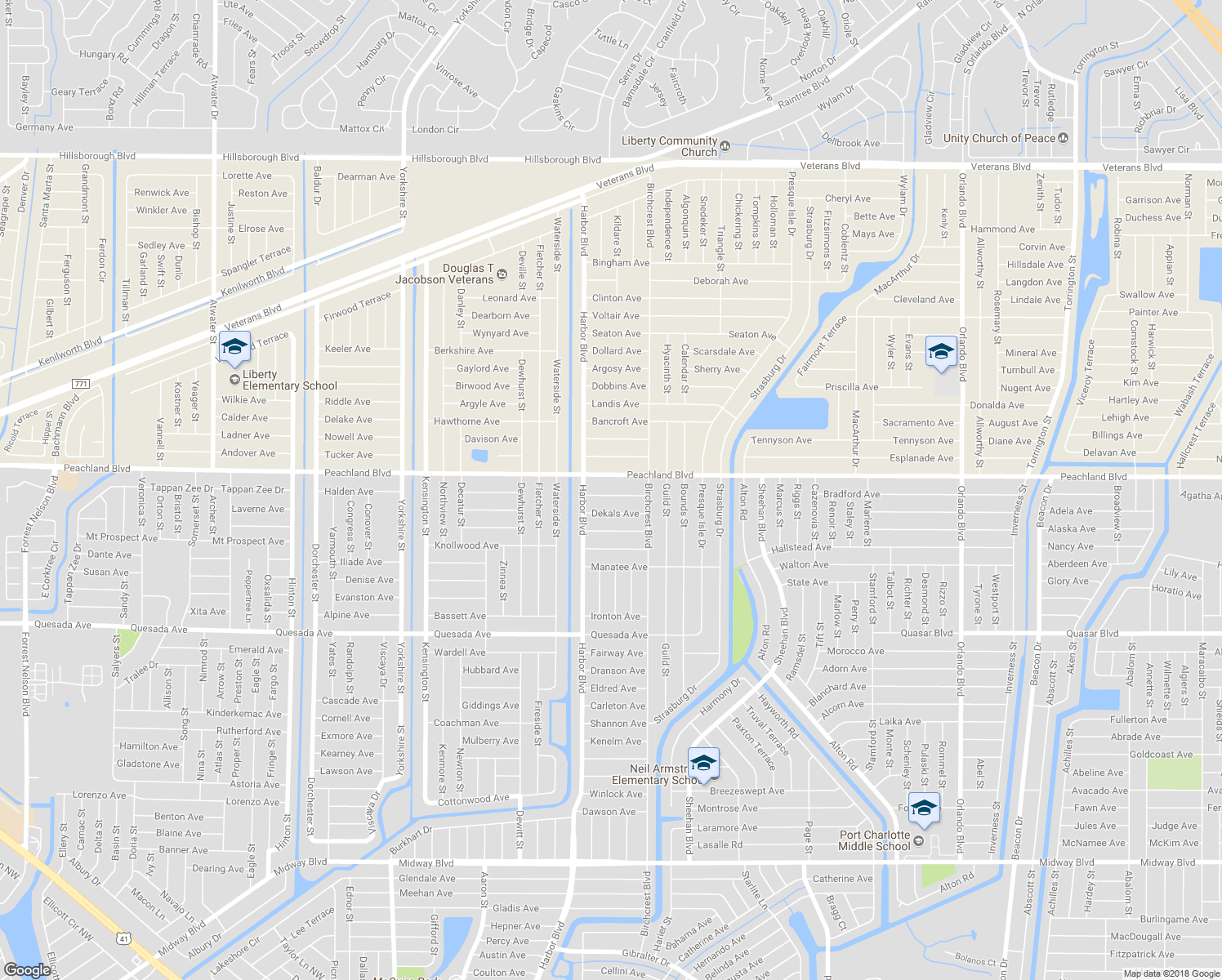map of restaurants, bars, coffee shops, grocery stores, and more near 21483 Michigan Avenue in Port Charlotte