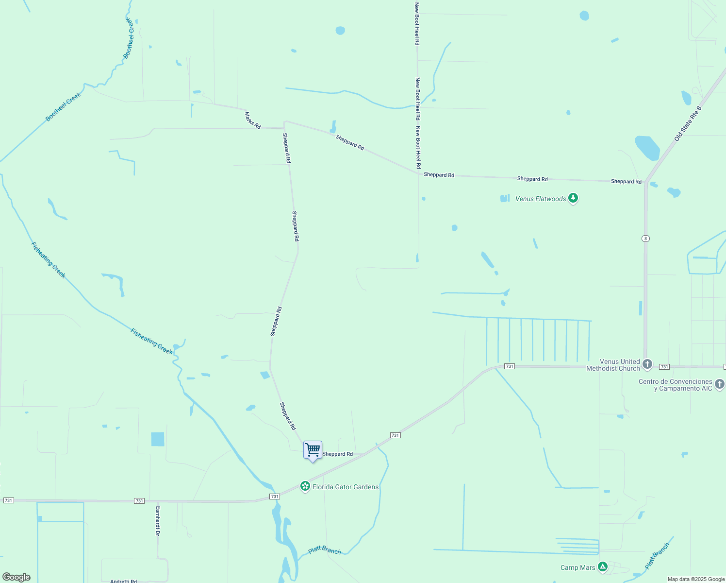 map of restaurants, bars, coffee shops, grocery stores, and more near 226 Gator Creek Road in Venus