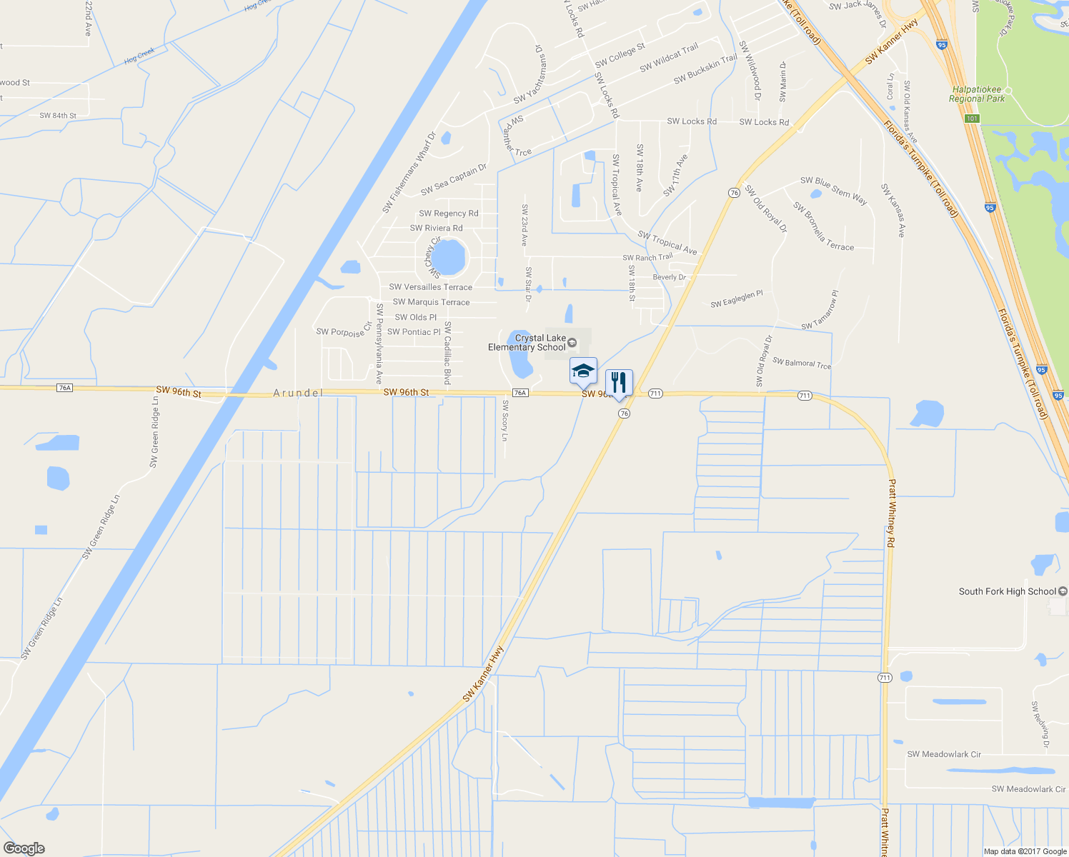 map of restaurants, bars, coffee shops, grocery stores, and more near 2206 Southwest 96th Street in Stuart