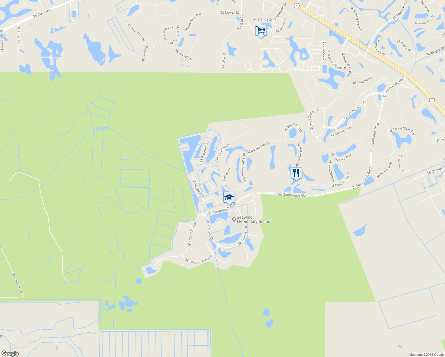 map of restaurants, bars, coffee shops, grocery stores, and more near 8380 Southeast Double Tree Drive in Hobe Sound