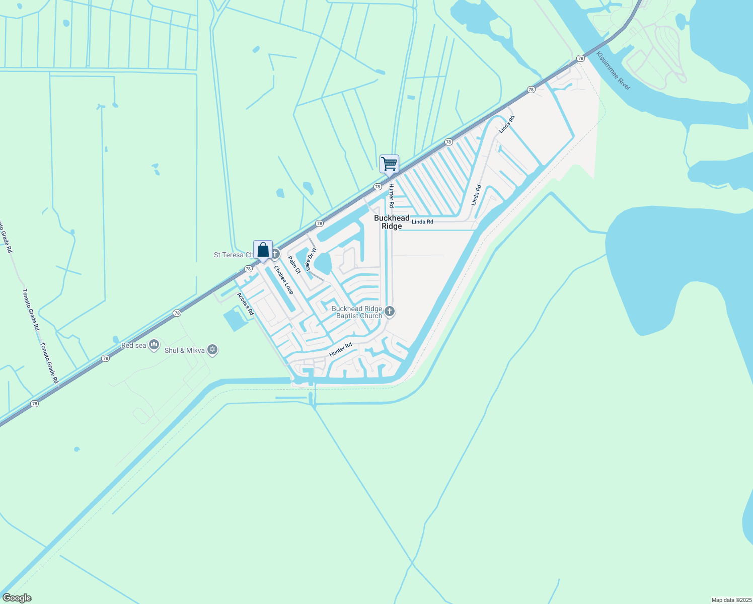map of restaurants, bars, coffee shops, grocery stores, and more near 1020 22nd Street in Okeechobee