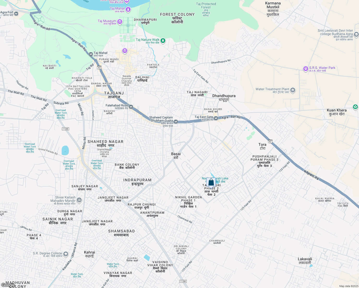 map of restaurants, bars, coffee shops, grocery stores, and more near Fatehabad Road in Agra