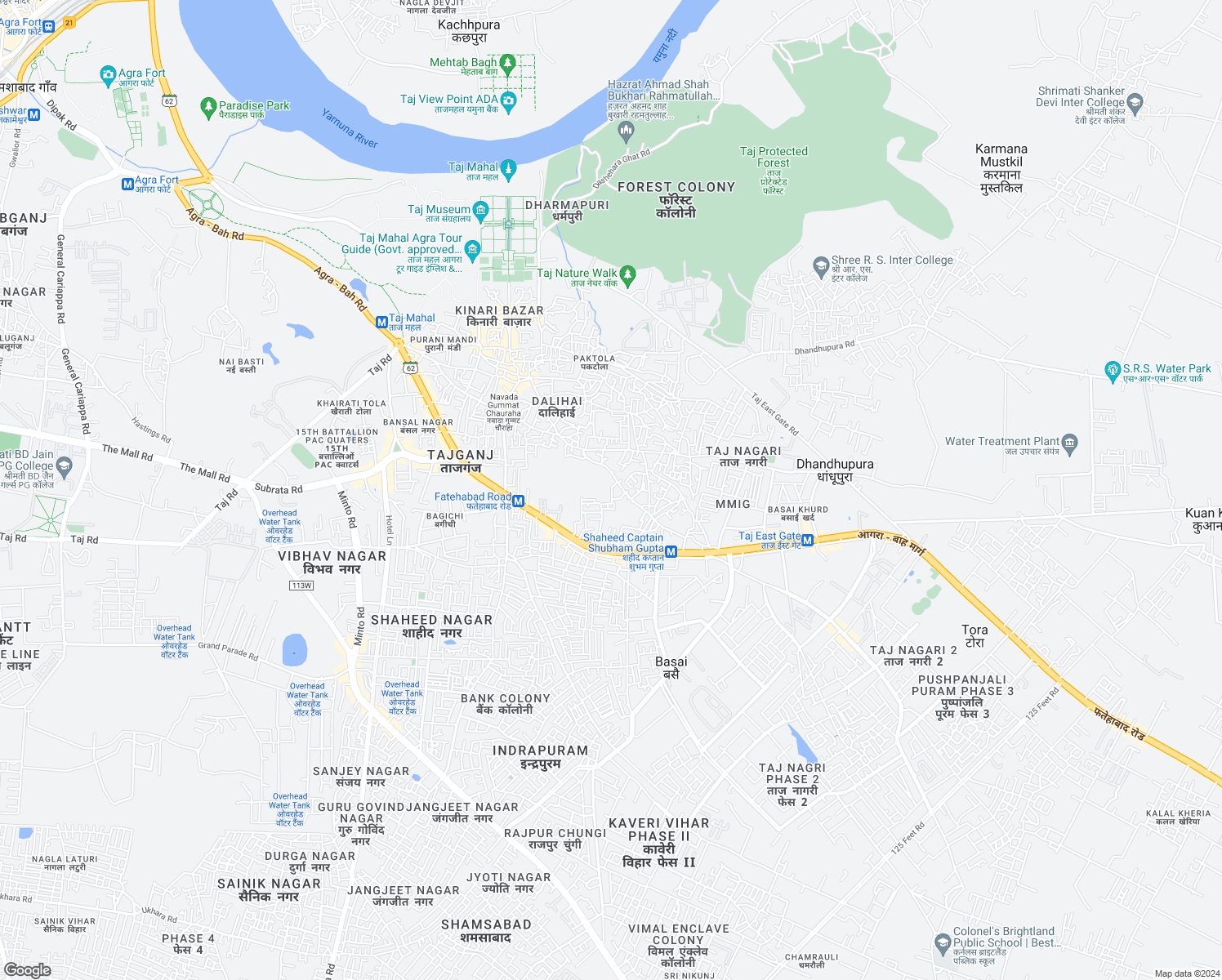 map of restaurants, bars, coffee shops, grocery stores, and more near Nai Aabadi in Agra