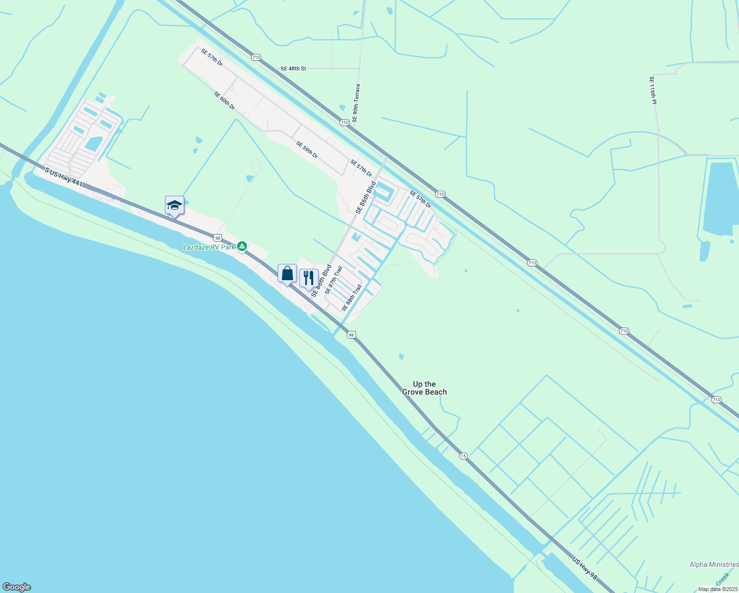 map of restaurants, bars, coffee shops, grocery stores, and more near 9097 SE 67th Way in Okeechobee